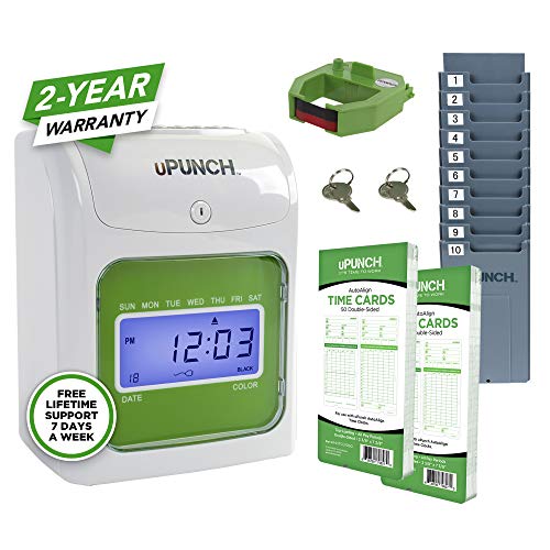 uPunch Starter Time Clock Bundle with 100-Cards, 1 Time Card Rack, 1 Ribbon & 2 Keys (HN1500)