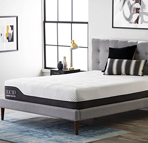 LUCID 12 Inch Hybrid Mattress - Bamboo Charcoal and Aloe Vera Infused Memory Foam - Motion Isolating Springs, Queen