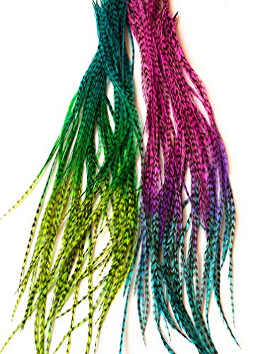 Tie Dye Feather Hair Extensions, 100% Real Rooster Feathers, 20 Long Thin Loose Individual Feathers, By Feather Lily