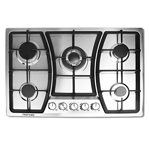 30 inches Gas Cooktop 5 Burners Gas Stove gas hob stovetop Stainless Steel Cooktop 5 Sealed Burners Cast Iron Grates Built-in Gas Stove Top LPG/NG Gas Cooktop Thermocouple Protection and Easy to Clean