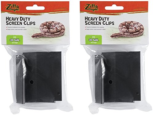 (2 Pack) Zilla Reptile Terrarium Covers Heavty Duty Screen Clips, Large 30Gallon or Larger, 2 Clips each