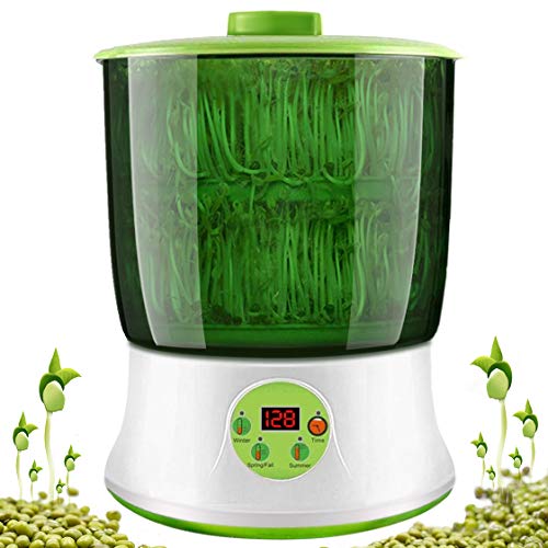 KiKiHeim Bean Sprouts Machine, Automatic Bean Sprouts Maker, Seed Sprouting Kit with Double Germination Tray, Temperature Control and Automatic Watering