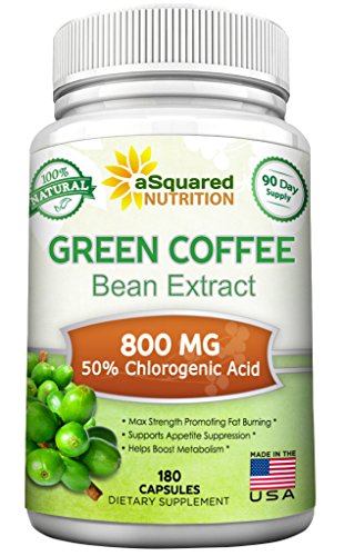 Natural Green Coffee Bean Extract - 180 Capsules - Max Strength GCA Antioxidant Cleanse for Pure Weight Loss, 800mg w/ 50% Chlorogenic Acid per Pill, 1600mg Daily Supplement, Healthy Fat Burner