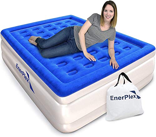 EnerPlex Never-Leak Queen Air Mattress with Built in Pump Raised Luxury Airbed Double High Queen Inflatable Bed Blow Up Bed 2-Year Warranty Manufacturer