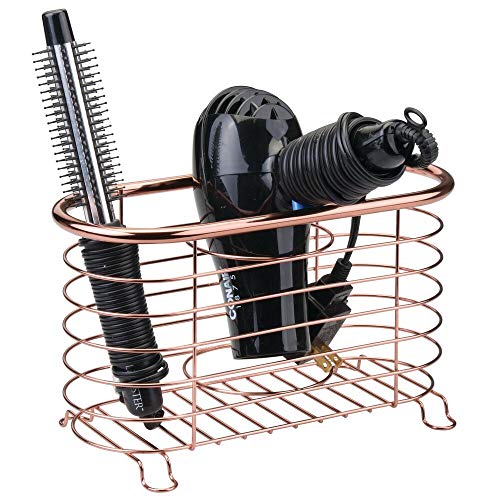 mDesign Metal Wire Hair Care & Styling Tool Organizer Holder Basket - Bathroom Vanity Countertop Storage Container for Hair Dryer, Flat Irons, Curling Wands, Hair Straighteners - Rose Gold