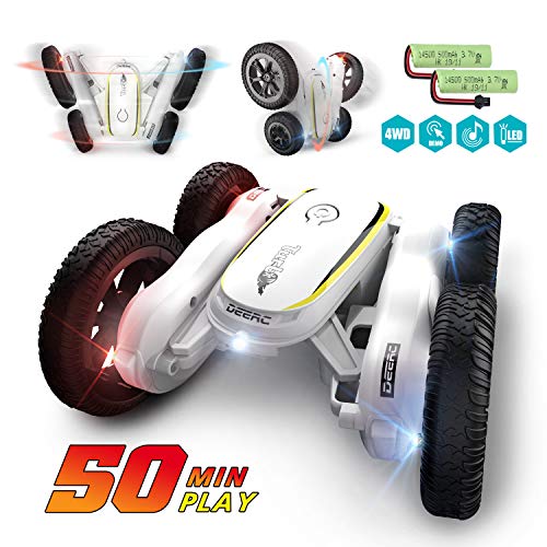 DEERC RC Stunt Cars Remote Control Car Toys for Kids, Demo Mode Music & Led Lights Control, 4WD Double Sided Fancy Rotating 360° Flips Vehicles, 2 Batteries for 50 Min Play, Toy Gifts for Boys & Girls