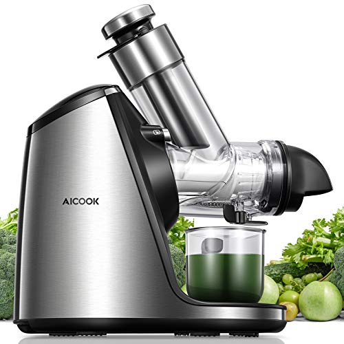 Juicer Machines, Aicook Slow Masticating Juicer Extractor 200W with 3in Large Feed Chute, Ceramic Auger Makes High Nutritive Fruit&Vegetable Juice, Easy to Clean, Ice Cream ACC&Juice Recipes Included