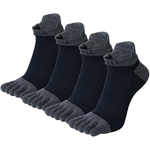 Men's Cotton Toe Socks Five Finger Socks No Show Crew Athletic Socks for Running 4 Pairs(Size 7-11)