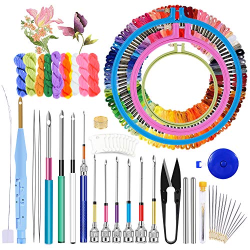 Jupean Embroidery Punch Needle, 156 Pcs Punch Needle Tool with Needle Punch, 110 Pcs Embroidery Thread, Embroidery Hoops, Embroidery Needles, Punch Needle Kit for Beginners