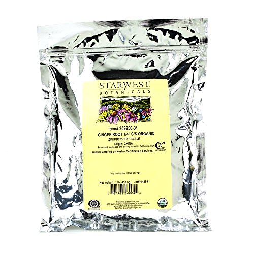 Starwest Botanicals Organic Ginger Root 1/4' Cut and Sifted, 1 Pound