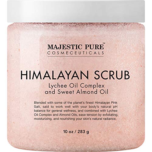 Majestic Pure Himalayan Salt Body Scrub with Lychee Oil, Exfoliating Salt Scrub to Exfoliate & Moisturize Skin, Deep Cleansing - 10 oz