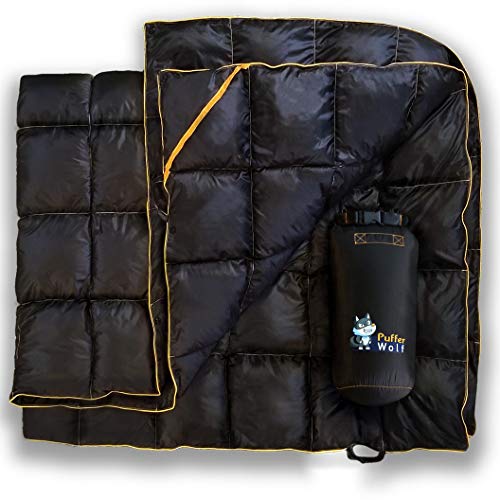 PUFFER WOLF | Extra Large Double Insulated Outdoor Camping Blanket | 2X Puffy, Warm, Packable, Weatherproof, Durable, and Lightweight | Top Quilt for Hiking, Backpacking, Stadium Events, Picnic Use