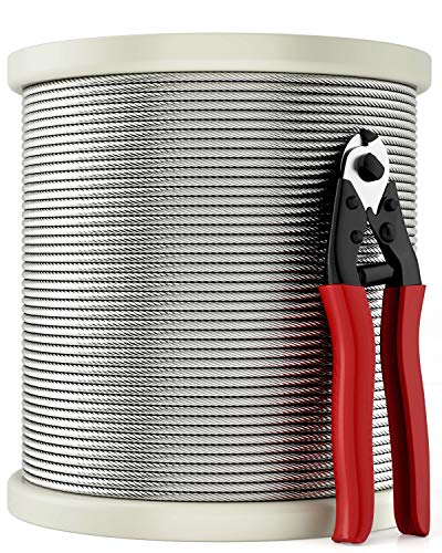 LuckIn 600FT 1/8 T316 Stainless Steel Cable with Cutter, Aircraft Cable for Deck Railing, 7 x 7 Strands Construction