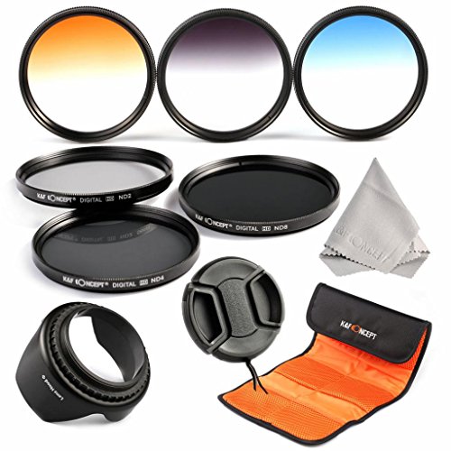 67mm filter set K&F Concept 67mm Professional Lens Filters Neutral Density Filters (ND2 ND4 ND8) Graduated Color Filter (Blue Orange Gray) For Nikon Canon Cameras Lens hood Cleaning Cloth filter Pouch