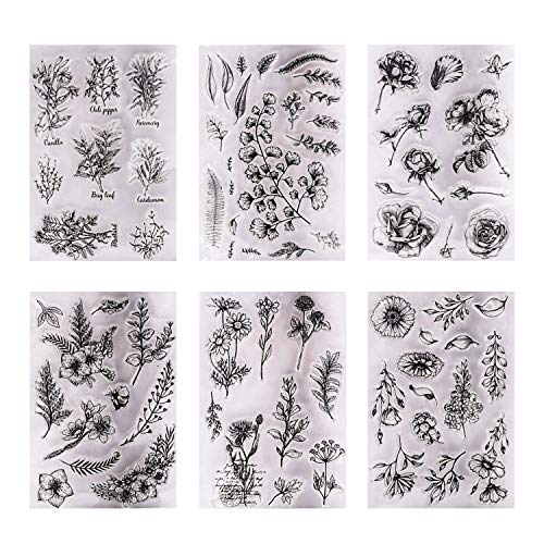 6 Sheets Silicone Clear Different Stamps for Cards Making DIY Scrapbooking Photo Card,Flower Theme