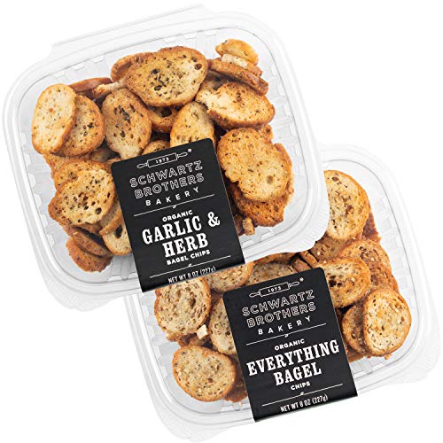 Schwartz Brothers Bakery, Bagel Chip Sampler, Everything & Garlic & Herb, Organic, Kosher, Artisanal, Vegan. Freshly baked 8oz containers. (Pack of 2)