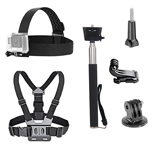 VVHOOY 3 in 1 Universal Waterproof Action Camera Accessories Bundle Kit - Head Strap Mount/Chest Harness/Selfie stick Compatible with Gopro Hero 7 6 5/AKASO EK7000/APEMAN/ODRVM/Crosstour Action Camera