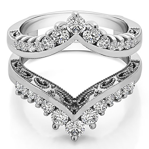 TwoBirch 0.98 Ct. Filigree Vintage Wedding Ring Guard in Sterling Silver with Cubic Zirconia (Size 6)