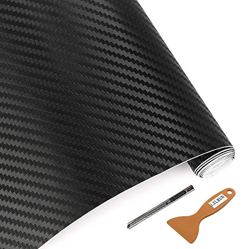 LZLRUN 3D Carbon Fiber Vinyl Wrap - Outdoor Rated for Automotive Use - 12 inches x 60 inches Contain Knife and Hand Tool (Black)