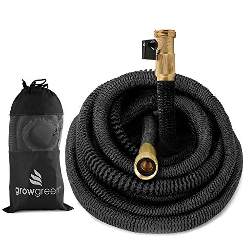 GrowGreen Heavy Duty Expandable Garden Hose, Strongest Garden Hose with Solid Brass Connector, Flexible Water Hose with Storage Sack (75 Feet)