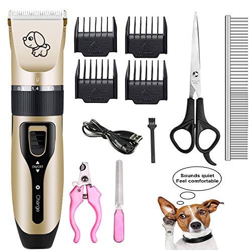 Mikayoo Pet Charging Electric Clippers,Pet Electric Shaver Cat and Dog Electric Hair Clipper,Dog Professional Beauty Trim Set Can Be Charged (Electric Clipper Set, Scissors, Comb, Nail Clipper)