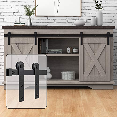 WINSOON 6FT Super Mini Barn Door Hardware Kit for Sliding Double Doors Small TV Stands Wardrobe Cabinets, I Shape Hanger (6FT Double Doors Kit)