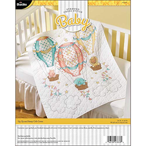 Bucilla Stamped Cross Stitch Baby Crib Cover, Up Up and Away