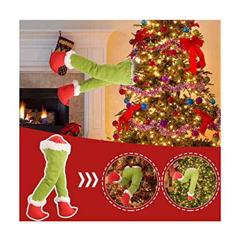 Memeishop Christmas Thief Stole Christmas Pose-able Plush Legs for Christmas Decorations Stuffed Legs Toy Doll for Christmas Tree Front Door Decor Christmas Wreath Xmas Tree Decor