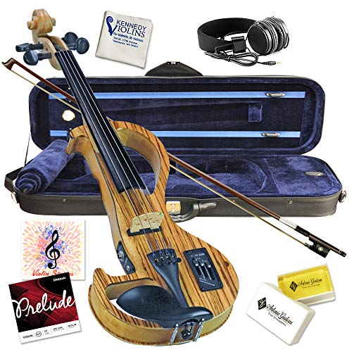 Electric Violin Bunnel Edge Outfit 4/4 Full Size (Light Zebrano)- Carrying Case and Accessories Included - Headphone Jack - Highest Quality with Piezo ceramic pick-up By Kennedy Violins