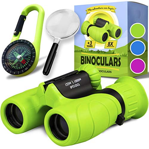 Binoculars for Kids - Perfect Toy for Little Boys and Girls - Extensive Set Including Magnifying Glass & Compass - Powerful Magnification 8X21 - Gift and Toy For 4 5 6 7 8 Year Old Boys and Girls