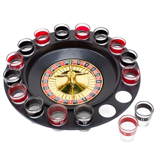 Roulette Drinking Game with 16 Black and Red Shot Glasses by The Brewski Brothers