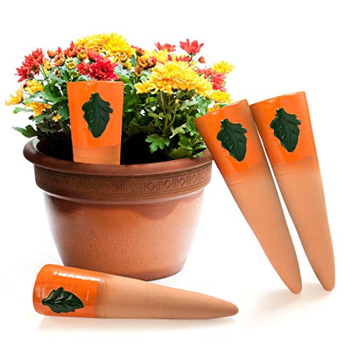 Plant Self Watering Spikes, Self-Watering Stakes for Vacation Outdoor Indoor Plant Watering Device Carrot Shape Terra-Cotta Plant Waterer for Wine Beer Bottle 4 Packs