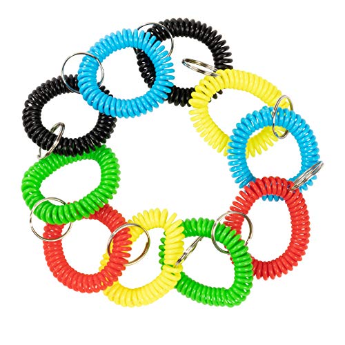 Coil Wristband Keychain - 50-Pack Spring Coil Keychain Bracelet, Flexible Spiral Coil Stretchable Wristband with Key Ring, for Gym, Pool, Sauna and Outdoor Sports