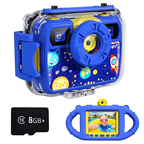 Ourlife Kids Camera, Selfie Waterproof Action Child Gift Cameras,1080P 8MP 2.4 Inch Large Screen with 8GB TF Card for Children Toddler of Age 3,4,5,6+, Silicone Handle, Fill Light