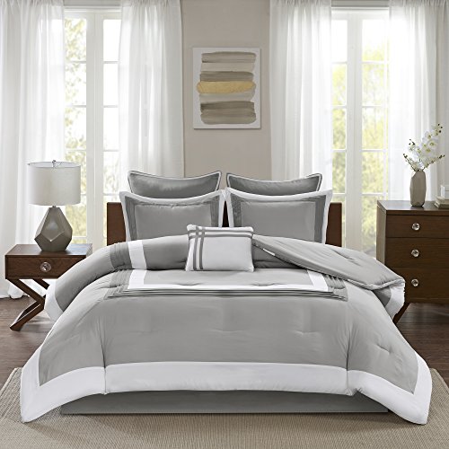 Comfort Spaces Malcom 7 Piece Comforter Set Ultra Soft Microfiber Hypoallergenic Bedding, Queen, Grey