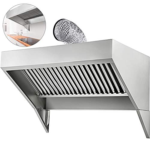 VEVOR Concession Hood Exhaust, 4FT Long Food Truck Hood Exhaust, 4-Foot X 30-Inch Stainless Steel Concession Hood Vent, Commercial Hood Vent Includes Baffle Hood Filter, Grease Groove, Fume Pipe