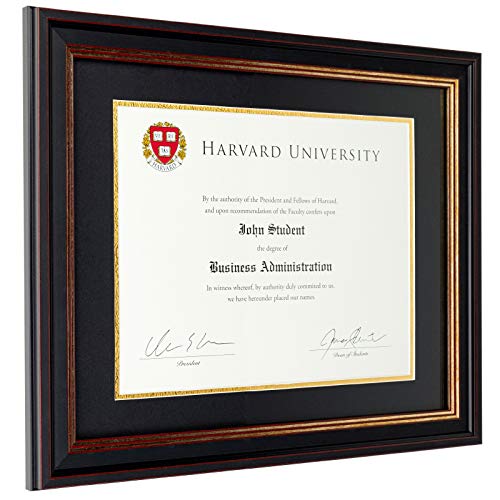 Excello Global Products Photo Document Frame: 8.5x11with Double Mat Graduation Diploma Certificate Holder Wall Frame (Black/Gold)