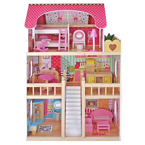 Kids House Wooden Emily Dollhouse with 17 pcs of Furniture