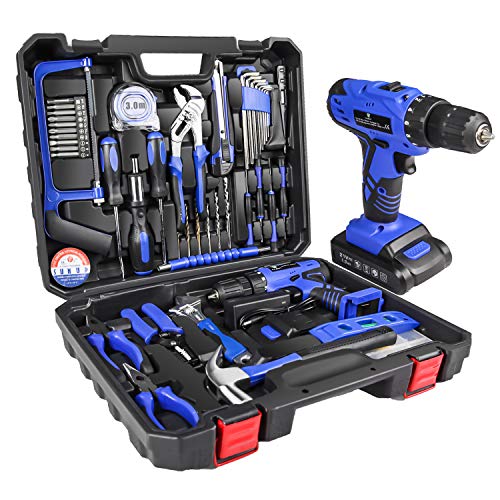 LETTON Power Tools Combo Kit with Professional Household Hand Tools Drill Set with 21V Lithium Power Tool for Home Cordless Repair Tool Kit Set (Blue)