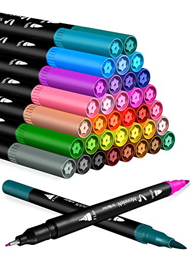 Coloring Markers Set for Adults Kids 36 Dual Brush Pens Fine Tip Art Colored Markers for Adult Coloring Books Bullet Journal Scrapbooking Supplies School Drawing Double Sided Color Marker Pen No Bleed