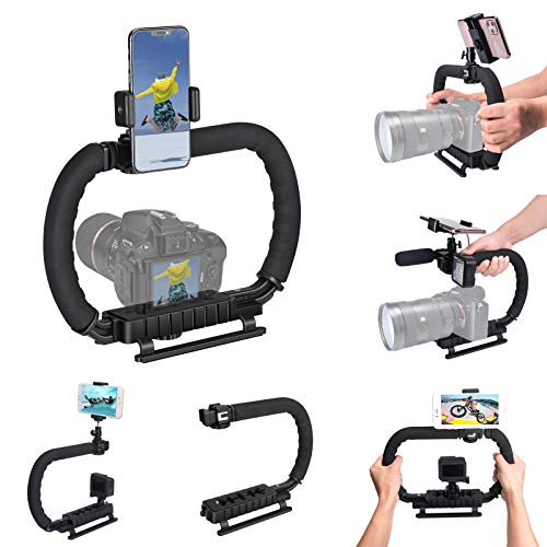DSLR/Mirrorless/Action Camera Camcorder Phone Stabilizer 3-Shoe 2-Handed Vlog Video Holder Rig Low Position Shooting Steadycam Mount Detachable Grip Fit for GoPro Sony Canon Nikon DV iPhone Samsung