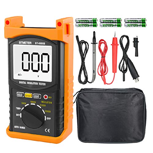 Digital Insulation Resistance Tester, BTMETER BT-6688B with Test Voltage 5000V, Insulation Resistance 200G ohms, High Voltage Indication