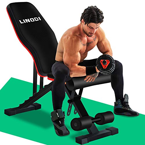LINODI Adjustable Weight Bench, Workout Bench for Home Gym, Multi-Purpose Strength Training Benches, Foldable Incline Decline Gym Bench for Full Body Workout