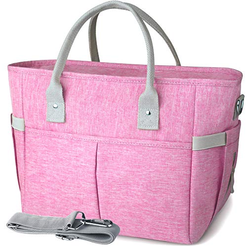 KIPBELIF Insulated Lunch Bags for Women - Large Tote Adult Lunch Box for Women with Shoulder Strap, Side Pockets and Water Bottle Holder, Rose Pink, Normal Size
