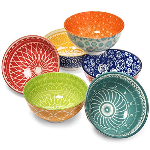 Annovero Dessert Bowls – Set of 6 Small Porcelain Bowls for Snacks, Rice, Condiments, Side Dishes, or Ice Cream, 4.75 Inch Diameter, 10 Fluid Ounce (1.25 Cup) Capacity