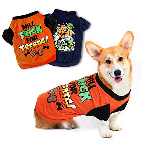 n\a YUEPET 2 Pack Halloween Dog Shirts Printed Puppy Shirt Pet T-Shirt Cute Dog Clothing for Small Dogs and Cats Halloween Cosplay Pet Apparel,Medium