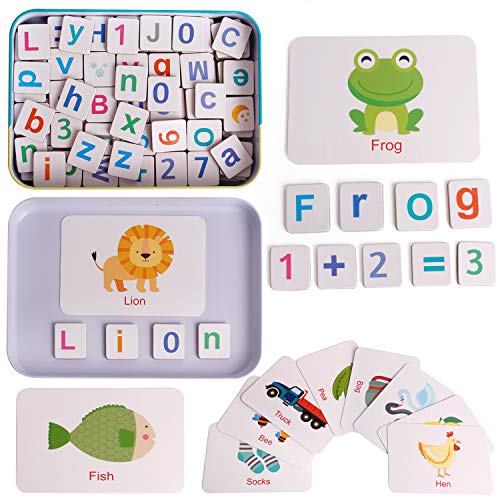 Wooden Magnetic Letters Alphabet And Numbers Refrigerator Magnet Flash Card Word Cards Spelling Counting Game Learning Uppercase And Lowercase For 3 4 5 Year Old Preschool Kids Toddler Boys Girls.