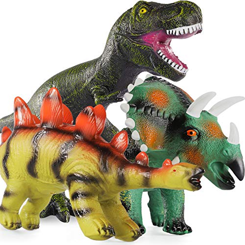 Baby Home 3Pcs 16'' Huge Dinosaur Toys - Realistic Looking Dinosaur Figures,Including Jurassic T-Rex Triceratops Stegosaurus,Inflatable & Soft & Drop Resistance,w/ 2 Pumps,Gifts for Kids Boys & Girls