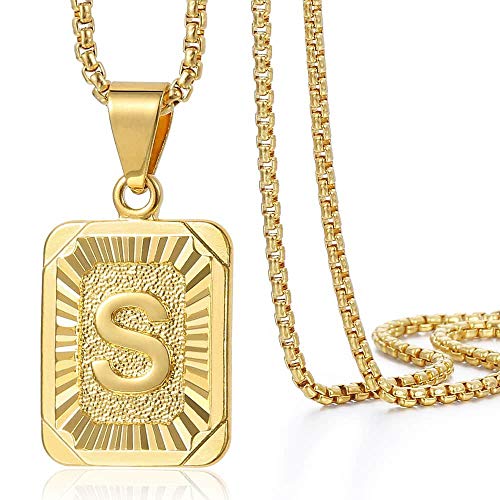 Trendsmax Initial Letter Pendant Necklace Mens Womens Capital Letter Yellow Gold Plated S Stainless Steel Box Chain 22inch