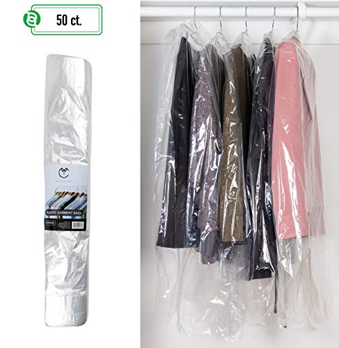 PARTY BARGAINS 40 Inch Garment Bags | 80 Gauge Dry Cleaning Laundrette Bag for Suits, Dresses, Gowns, Coats, Uniforms, More | Clear Polyethylene Clothes Cover Protector | 50 Count